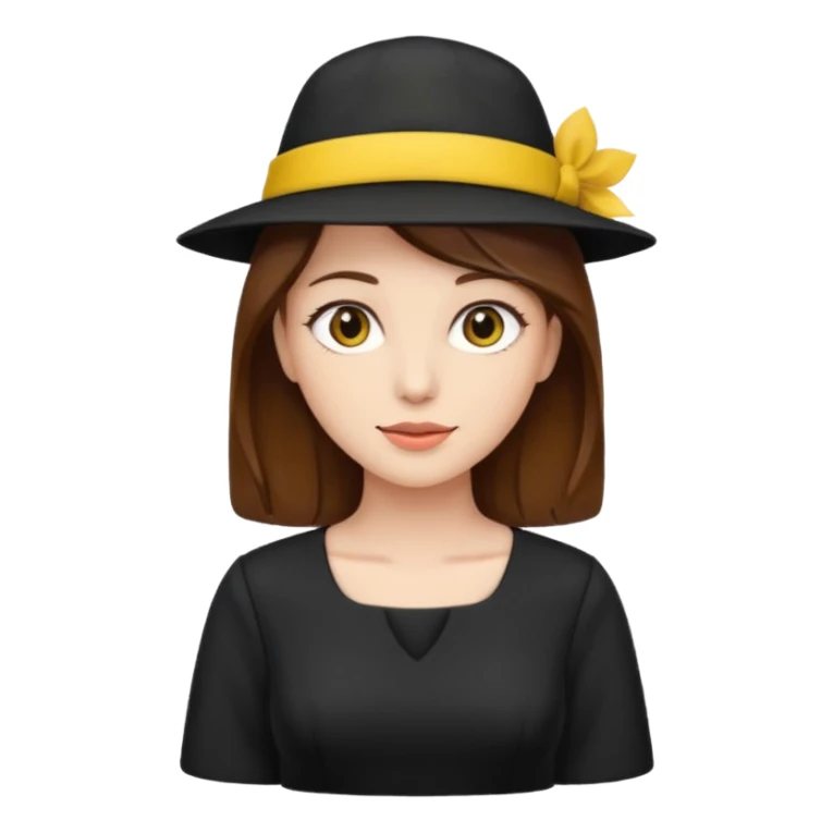 brown hair black dress yellow hat sticker