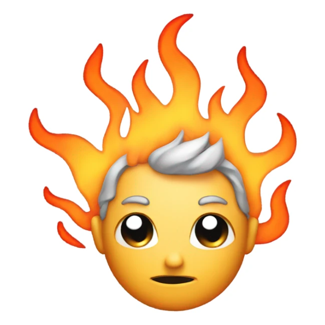 Emoji face with flames as hair sticker