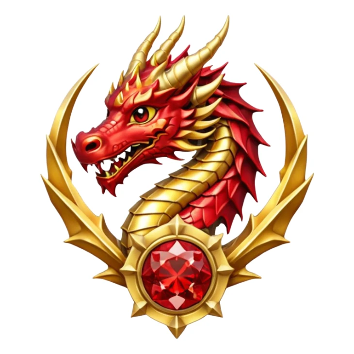 Golden dragon with wings crest / brosch in a circle with red gems and no background sticker