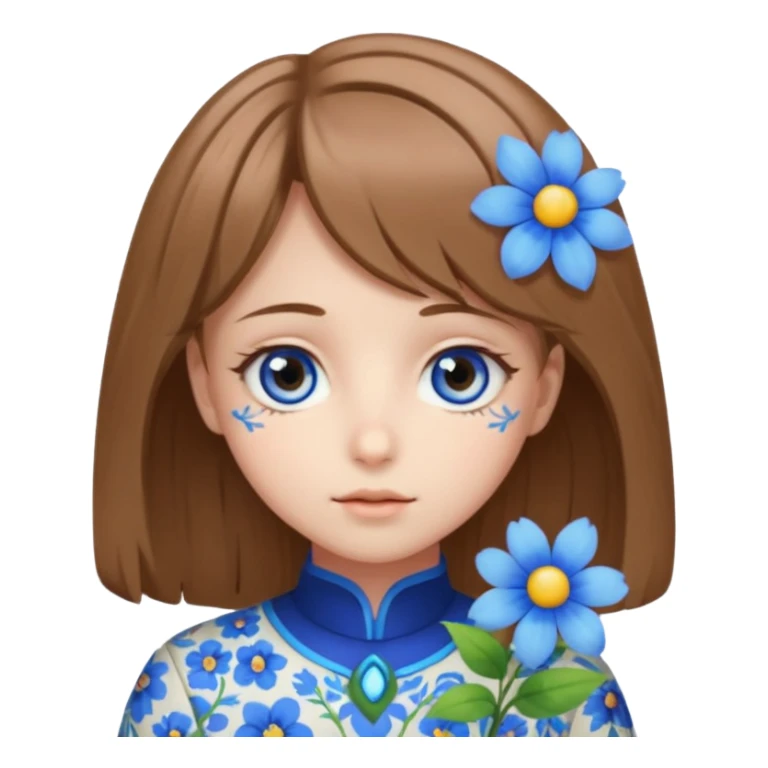 Neuro-Sam’s, AI Vtuber, light-brown hair, blue big round eyes, flor eyes. sticker