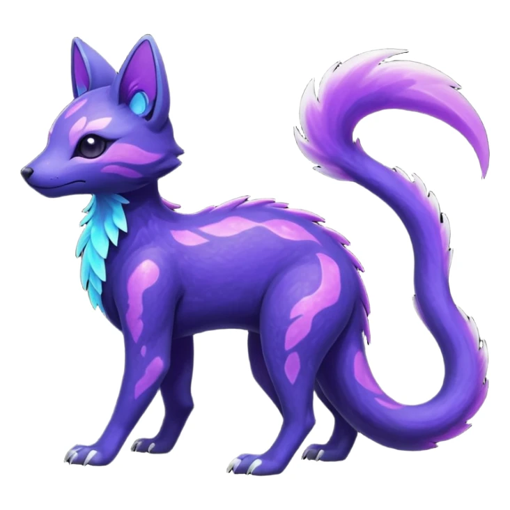 Rare realistic purple indigo violet nebulae shiny sparkly dark-neon glowing bioluminescent edgy badass epic pretty beautiful handsome gorgeous aesthetic colorful vibrant Vernid-Trico-species-Fakemon-creature by LiLaiRa, 4 legs, 1 tail, random markings, (full body) sticker