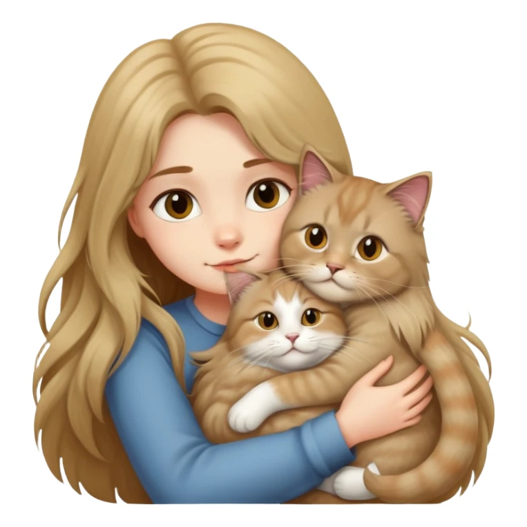 A long-haired girl hugs a British longhair cat tightly sticker