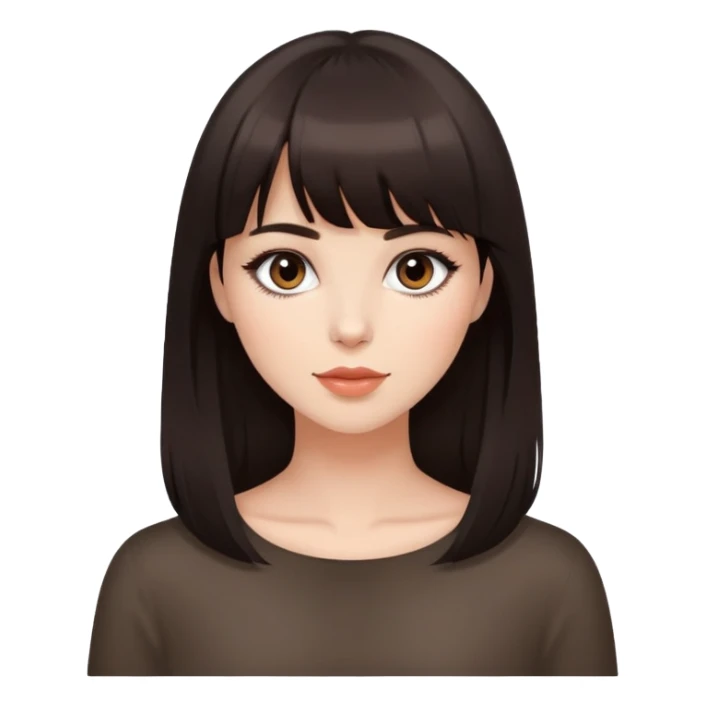 Beautiful woman with dark brown bangs, minimal makeup, charming expression sticker
