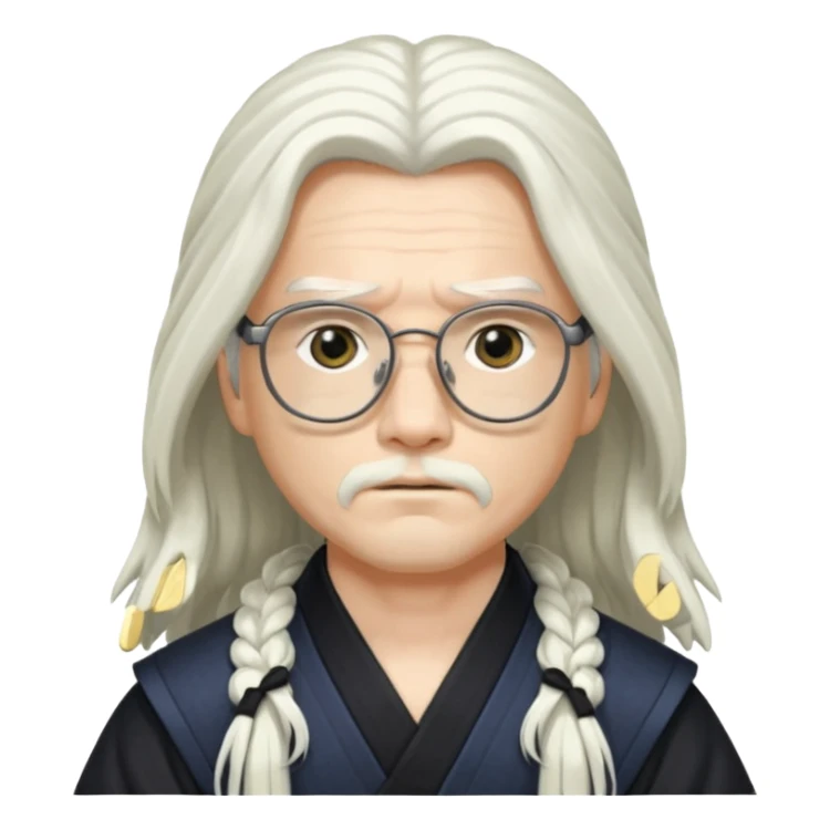 Long Haired Samurai with Glasses, white Long-haired ronin adjusting black spectacles sticker