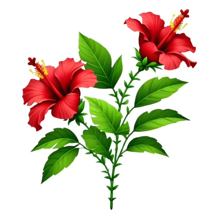 bouquet red Hawaiian hibiscus, luxuriant, stem, leaf, bud sticker
