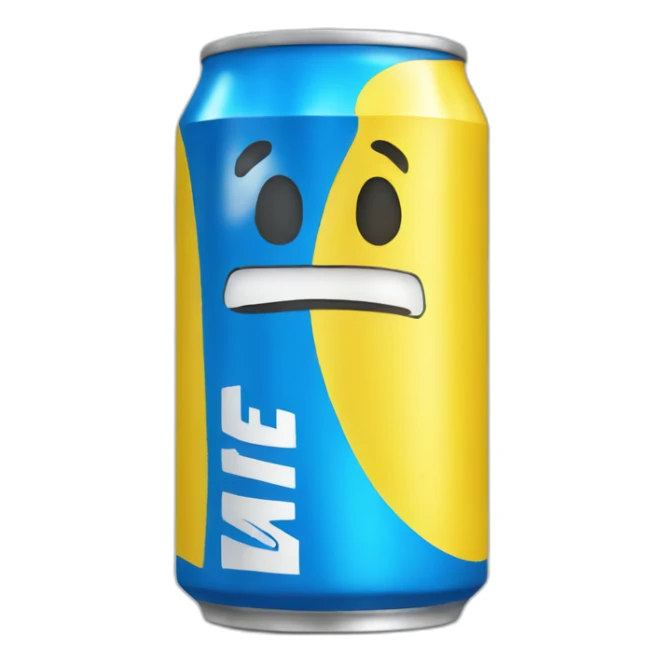 Yellow soda can with blue letter t sticker