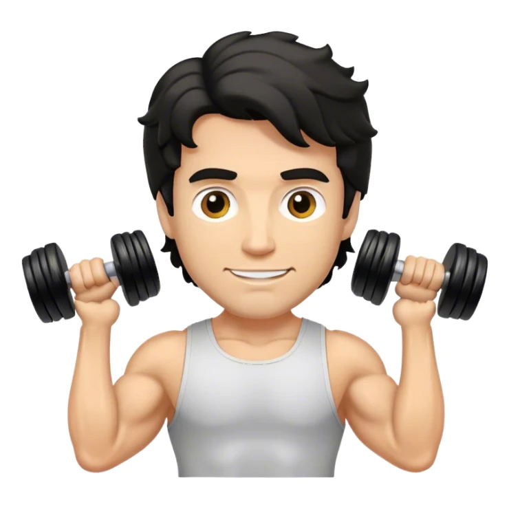 caucasian black haired wavy gym guy with dumbells sticker