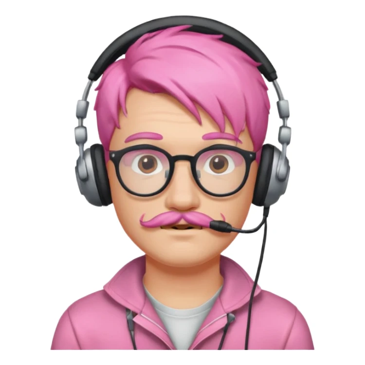 headphone and spectacles, mustached pink hair guy, no mic sticker