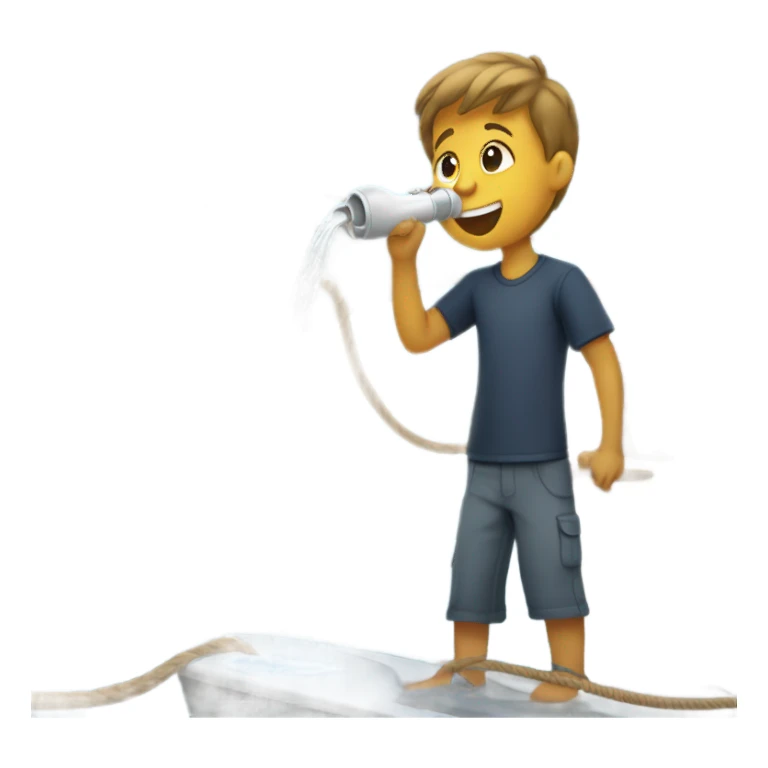 boy pouring water from a hose onto a sailboat  sticker