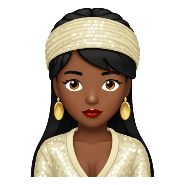 Chilli from TLC with dark skin, black hair, ivory sequin outfit sticker