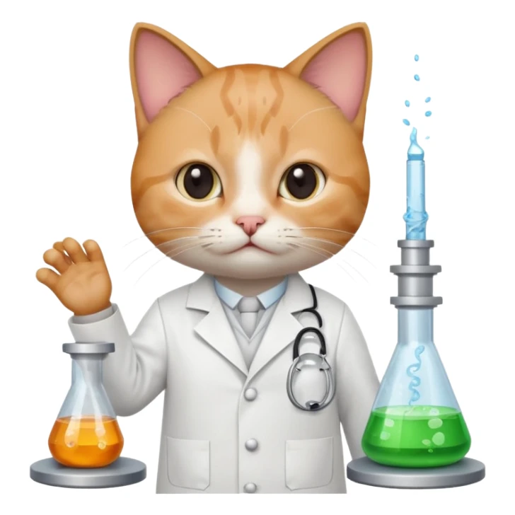 cat in a lab surrounded by scientific equipment emoji sticker
