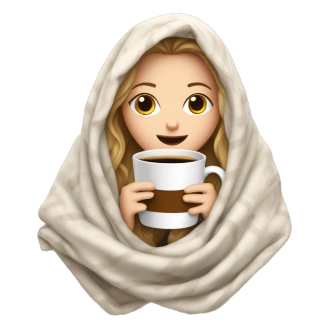 White girl inside of a blanket drinking coffee with eyes close sticker