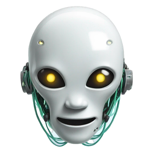 Alien robot head with glowing wires and white teeth  sticker