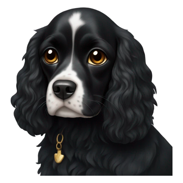completely black small king spaniel with black fur on his whole face and white fur on chest sticker