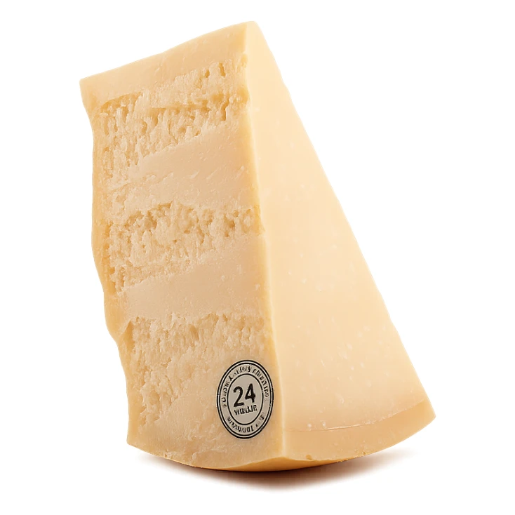 Realistic style piece of Parmigiano Reggiano inspired by the reference image, isolated with no background, natural details, natural position, photorealistic rendering. sticker