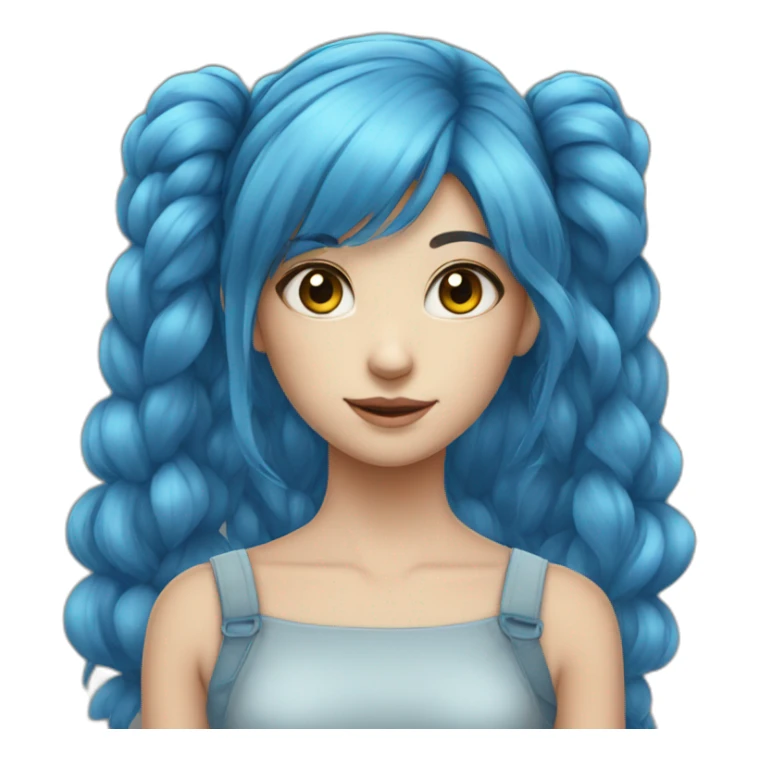Young girl blue hair twin tail very long hair sticker