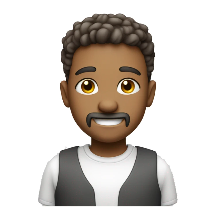 smiling boy in white shirt, white a salt and pepper goatee sticker