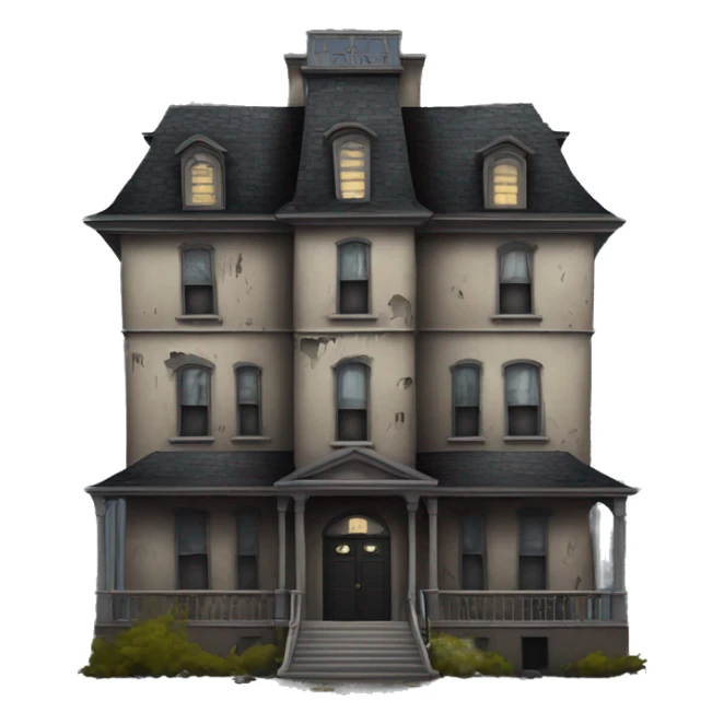 Dark dilapidated 8 story Haunted Addams manor hotel with attached garage  sticker