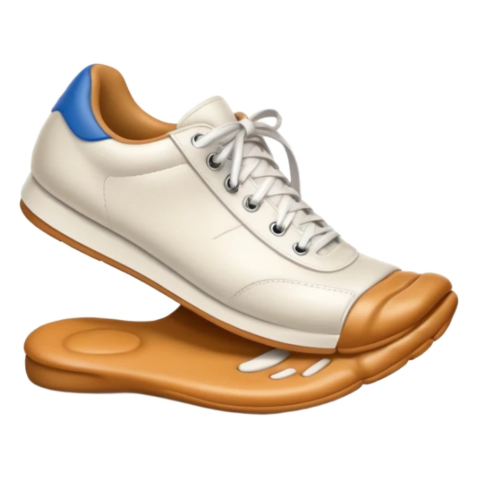 3D Apple-style emoji of a human foot wearing a sneaker, fully visible, stepping firmly on the ground, leaving a clear shoe print under the sole. Rounded, glossy, smooth, soft shadows, white background.



 sticker