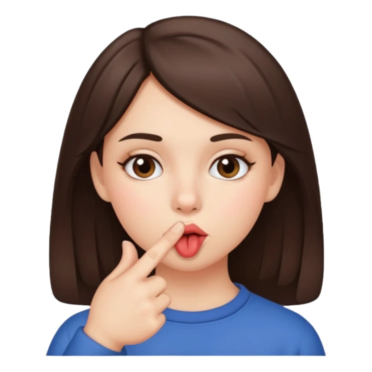 A brunette girl sucks her index finger with her mouth. sticker