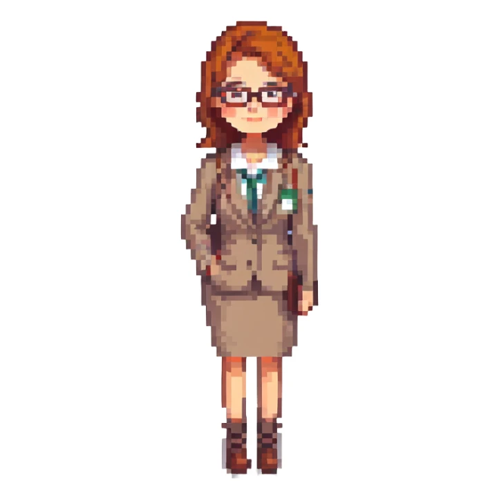 female recruiter, cute, pixel art with glasses sticker