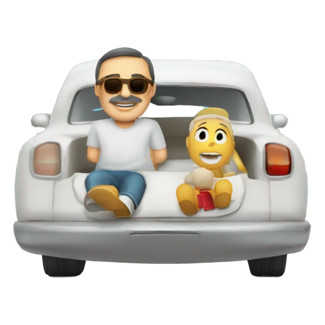 padre español calvo, un poco rellenito, blanco de peil, conduce el coche para llevar a su familia de vacaciones sticker