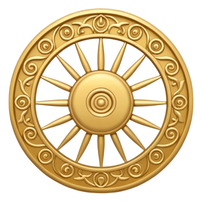 samsara spiritual symbol emoji, circular wheel with spokes, representing cycle of life death and rebirth, simple spiritual harmonious design sticker