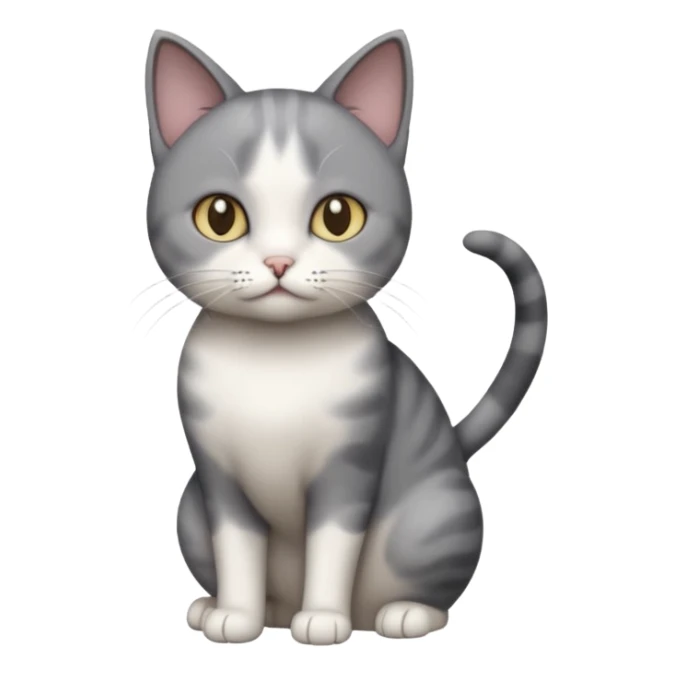 full body dumb looking large short hair dark grey and white cat sticker