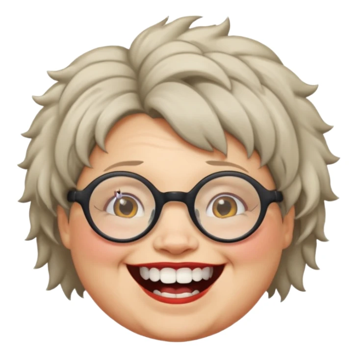 short fat lady with glasses ,crooked teeth and crazt hair sticker