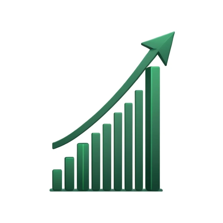 growth chart with dark green lines and arrows, minimalism, white background sticker