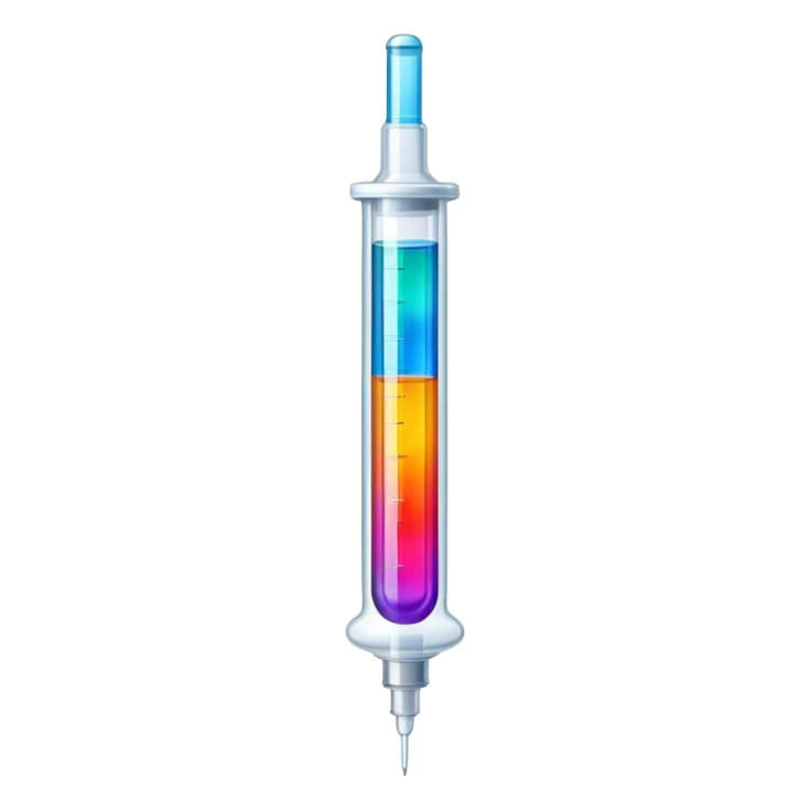 Medical syringe with colorful liquid inside sticker