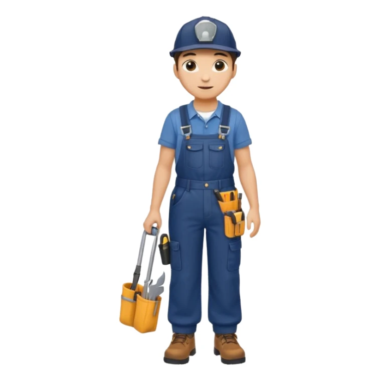 Repairs and Maintenance, Young, wearing navy overalls, a cap and having tool belt, full body sticker
