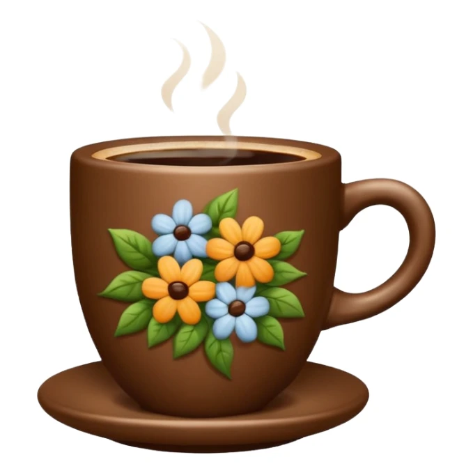 Brown cup of coffee with flowers pattern  sticker