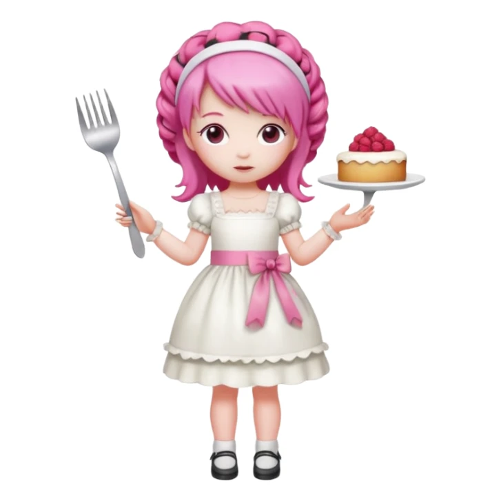 Isolated detaile illustration incredibly raspberry torte doll figurine full body with pink hair and a raspberry hairband sticker