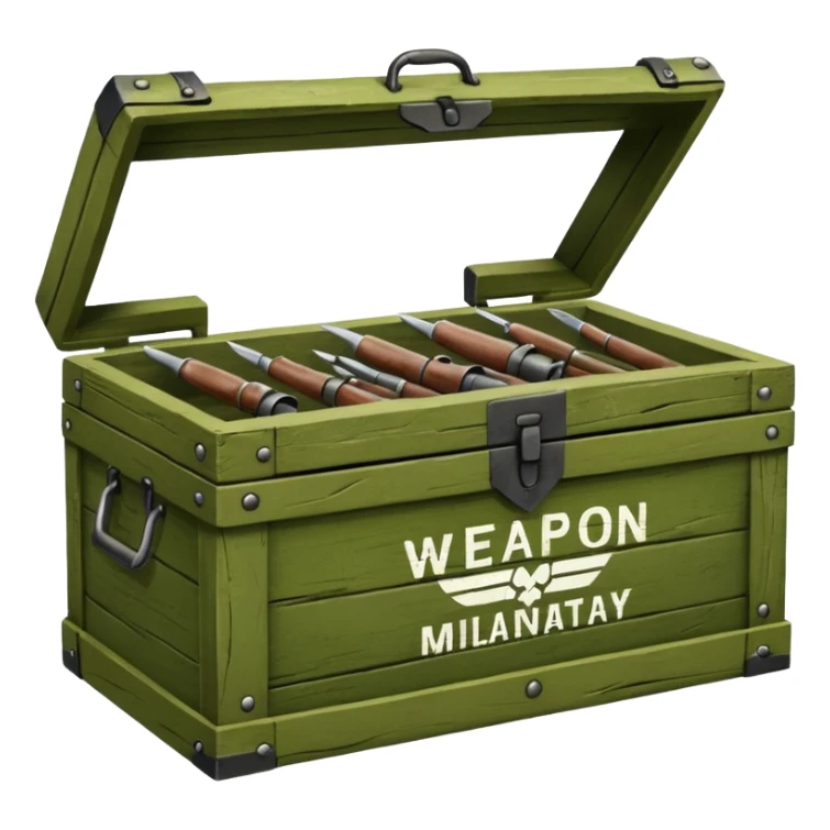 green military wooden box with with an inscription weapon sticker