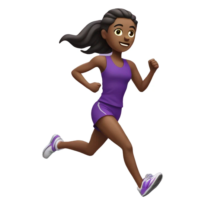 Runner emoji in purple sportswear, mid-stride, energetic and determined expression. sticker