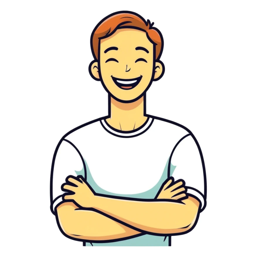 Arms crossed holding neck laughing guy sticker