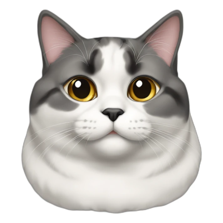 senior fat diluted calico cat, white chin, black nose, grey ears, grey and white sticker