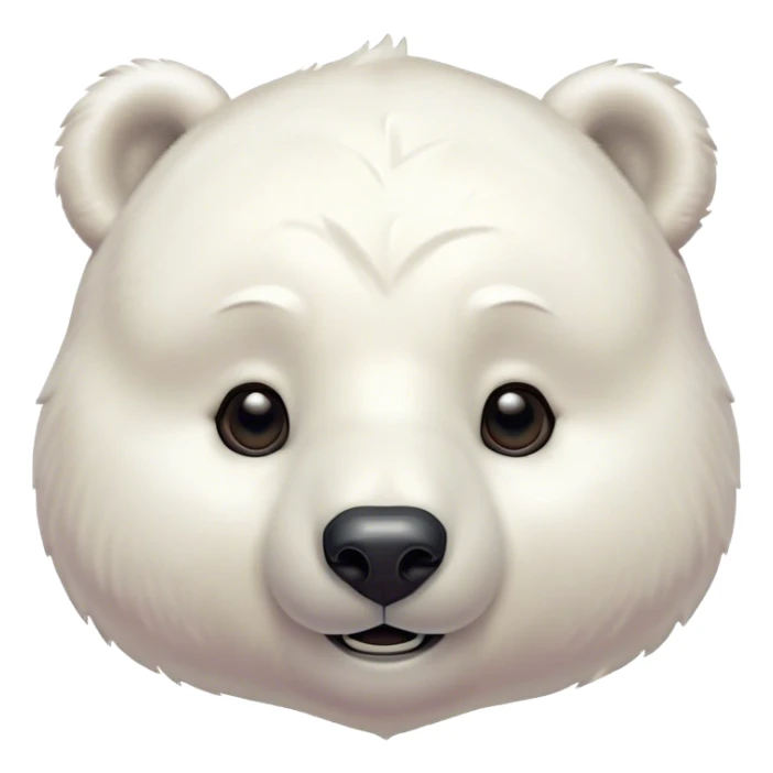 Cinematic Cute Polar Bear Portrait Emoji, Head tilted playfully and inquisitively, with a glossy, plush coat accented by a gentle, blushing muzzle and round, sparkling eyes, Simplified yet irresistibly adorable features, highly detailed, glowing with a warm, friendly polar glow, high shine, affectionate and lively, stylized with a touch of endearing charm, soft glowing outline, capturing the essence of a mischievous yet loving polar cub that feels like it could tumble out of the screen into your arms! sticker