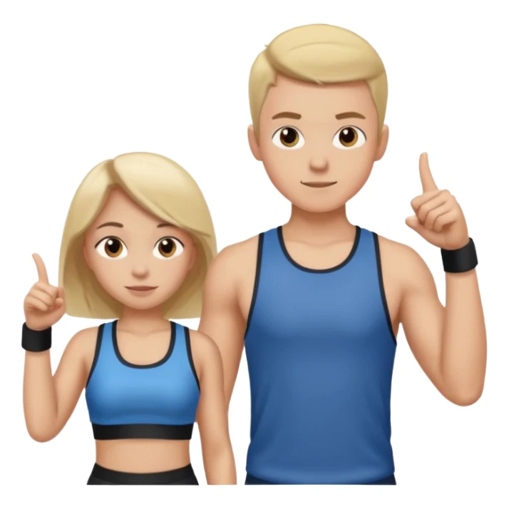Girl and boy in gym clothes who points out sticker