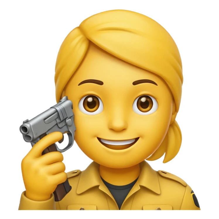 Create a smiling face emoji that’s holding a gun aimed to their forehead sticker