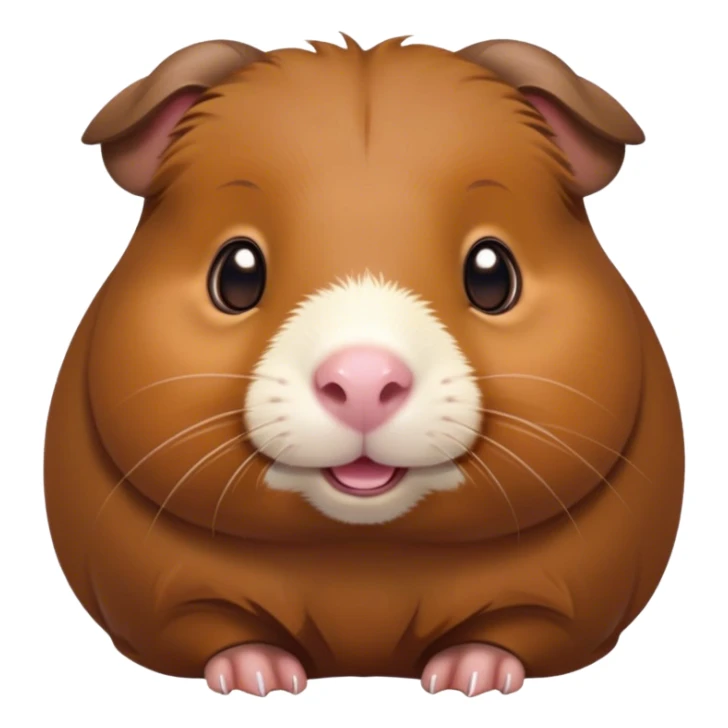 Cinematic Cute Brown Guinea Pig Portrait Emoji, Head tilted playfully and inquisitively, showcasing a velvety brown coat with a natural sheen, round, sparkling dark eyes filled with curiosity, Simplified yet irresistibly adorable features, highly detailed, glowing with a warm, friendly glow, high shine, affectionate and lively, stylized with a touch of whimsy, bright and endearing, soft glowing outline, capturing the essence of a mischievous yet loving guinea pig, so playful it feels like it could nuzzle out of the screen into your arms! sticker