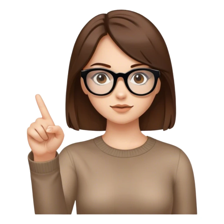 Ragazza con capelli castani, occhi castani, pelle chiara, occhiali neri, che indica di cliccare sticker