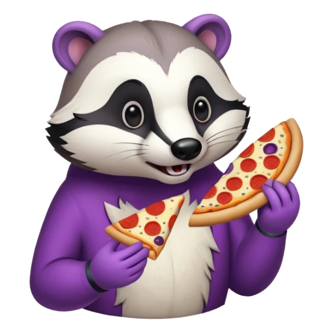 badger eating pizza purple and white sticker