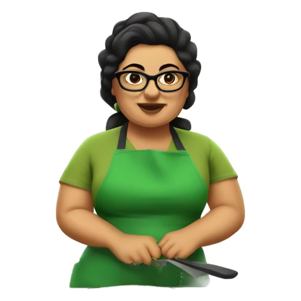 mexican chubby lady green apron  with glasses cooking tacos sticker