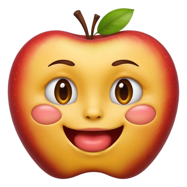 biting lip, round yellow face, realistic apple emoji style, no body, no hands, just the face sticker