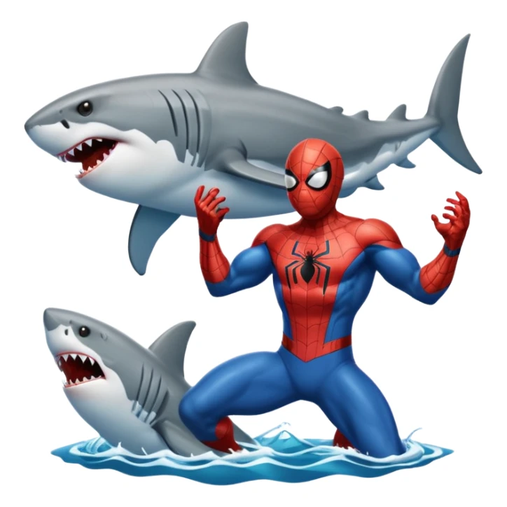Spider-Man catching a great white shark sticker