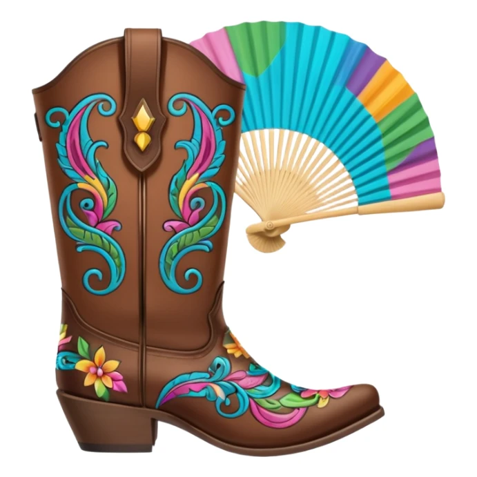 Cowboy boots in front of an open hand held fan sticker