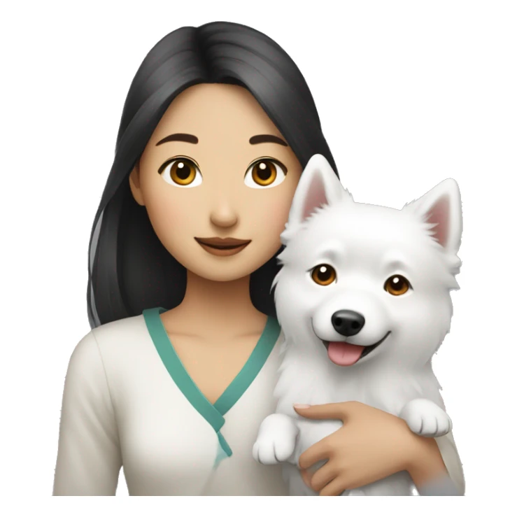 asian girl with Japanese spitz dog sticker