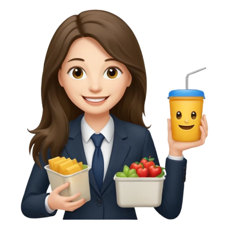 long haired woman with suit holding food container sticker